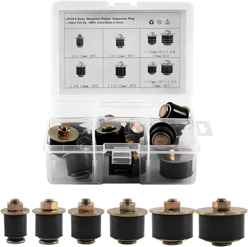 SWPHRT 14PCS Car Expansion Rubber Plug Kit, 6 Sizes 19mm-38mm Vehicle Freeze Frost Plug, Auto Expandable Freeze Assortment, Universal for Hole 1-1/2" 1-5/8" 1-3/4" 1-7/8" 2" 2-1/8" 2-1/4" - Image 1